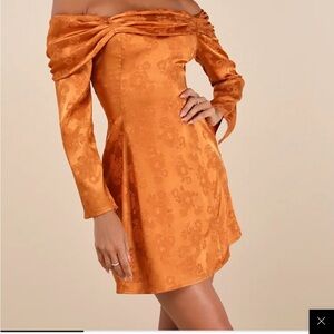 Lulu's Off-Shoulder Floral Orange Dress